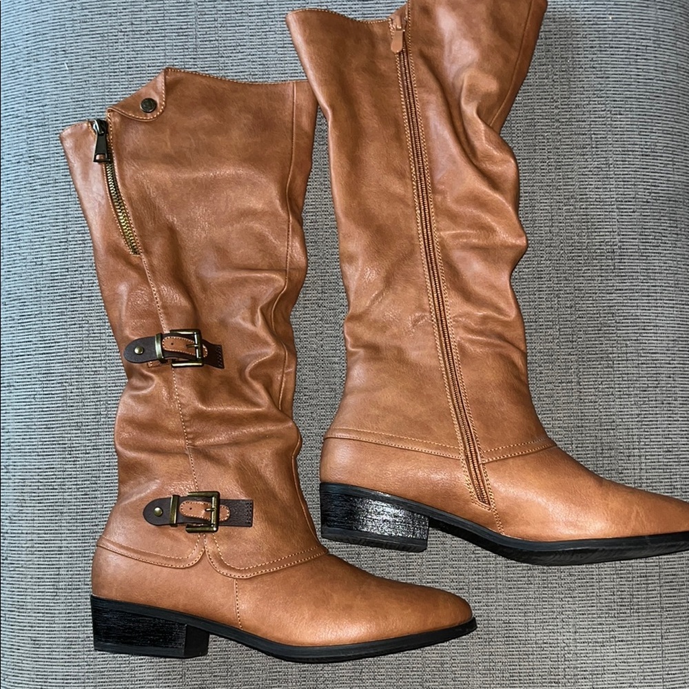 Tan Leather Knee-High Boots